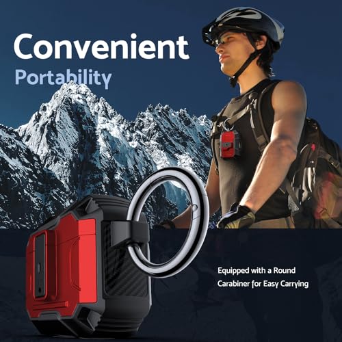 DASFOND Armor Cover AirPods 3 Generation Case, Military Grade Full Body Shockproof Protection Hard Case, Support Wireless Charging with Keychain, Magnetic Lid, Front LED Visible, Red
